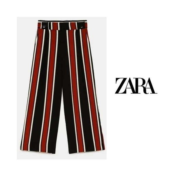NWT Zara trf Collection Cropped Wide Leg Striped Pants with Button Waist Detail - Picture 15 of 15